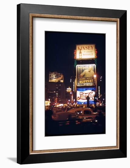 1945: Times Square at Night with Traffic and Lit Billboards, New York, Ny-Andreas Feininger-Framed Photographic Print