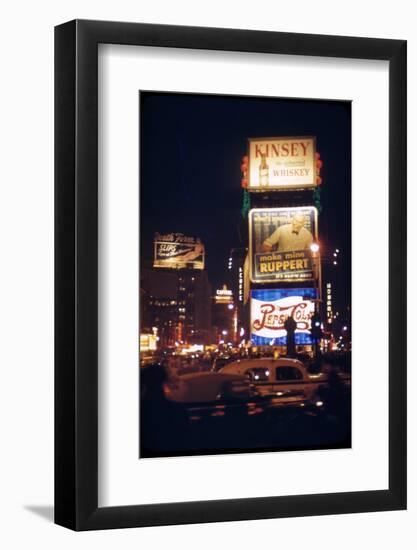 1945: Times Square at Night with Traffic and Lit Billboards, New York, Ny-Andreas Feininger-Framed Photographic Print