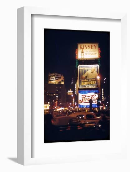 1945: Times Square at Night with Traffic and Lit Billboards, New York, Ny-Andreas Feininger-Framed Photographic Print