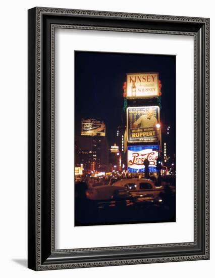 1945: Times Square at Night with Traffic and Lit Billboards, New York, Ny-Andreas Feininger-Framed Photographic Print