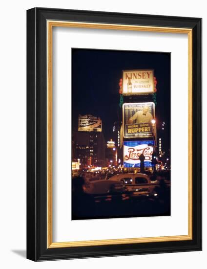 1945: Times Square at Night with Traffic and Lit Billboards, New York, Ny-Andreas Feininger-Framed Photographic Print