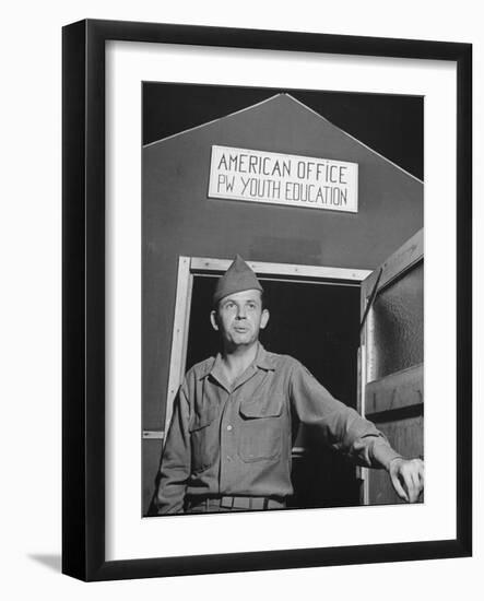 1945: Us Army Pfc Francis Tourtillot at Continental Central Pow Enclosure 15, Attichy, France-Ralph Morse-Framed Photographic Print