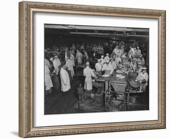 1946: Workers as They Butcher Meats in the Hormel Foods Corporation Factory, Austin, Minnesota-Wallace Kirkland-Framed Photographic Print