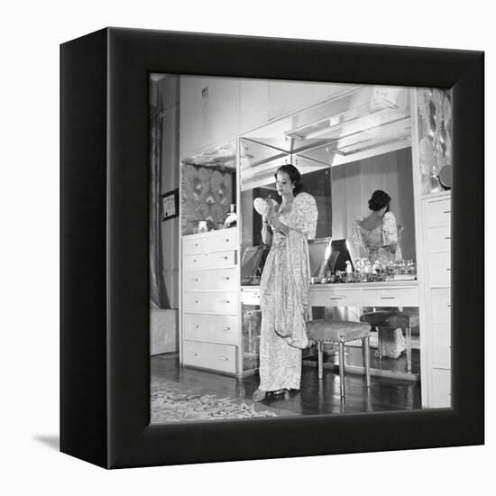 1949: Consuelo Madrigal Putting Make Up on for a Party-Jack Birns-Framed Premier Image Canvas