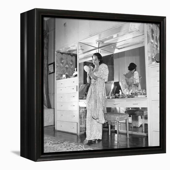 1949: Consuelo Madrigal Putting Make Up on for a Party-Jack Birns-Framed Premier Image Canvas