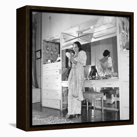 1949: Consuelo Madrigal Putting Make Up on for a Party-Jack Birns-Framed Premier Image Canvas