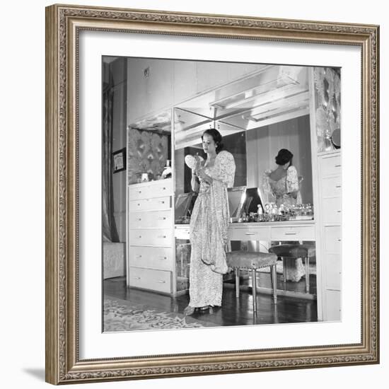 1949: Consuelo Madrigal Putting Make Up on for a Party-Jack Birns-Framed Photographic Print