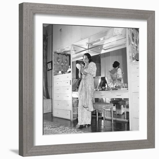 1949: Consuelo Madrigal Putting Make Up on for a Party-Jack Birns-Framed Photographic Print