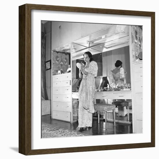 1949: Consuelo Madrigal Putting Make Up on for a Party-Jack Birns-Framed Photographic Print