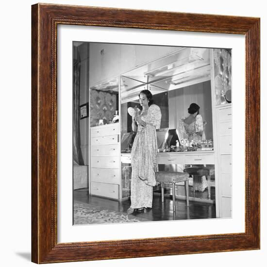 1949: Consuelo Madrigal Putting Make Up on for a Party-Jack Birns-Framed Photographic Print