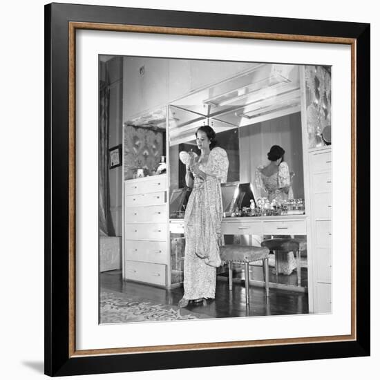 1949: Consuelo Madrigal Putting Make Up on for a Party-Jack Birns-Framed Photographic Print