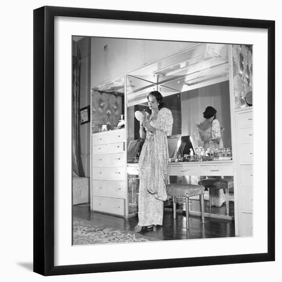 1949: Consuelo Madrigal Putting Make Up on for a Party-Jack Birns-Framed Photographic Print