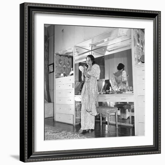 1949: Consuelo Madrigal Putting Make Up on for a Party-Jack Birns-Framed Photographic Print