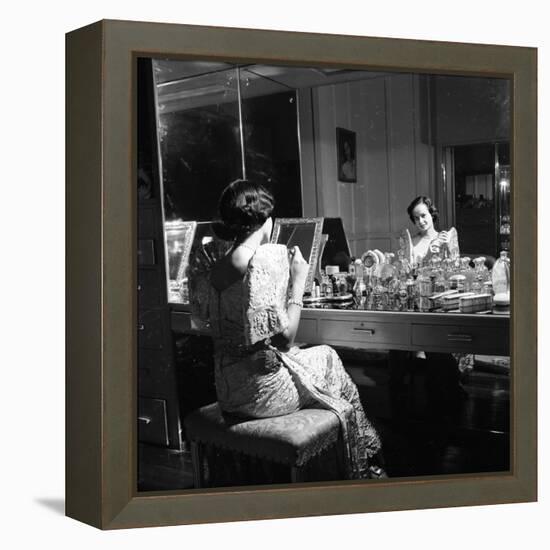 1949: Consuelo Madrigal Putting Make Up on for a Party-Jack Birns-Framed Premier Image Canvas