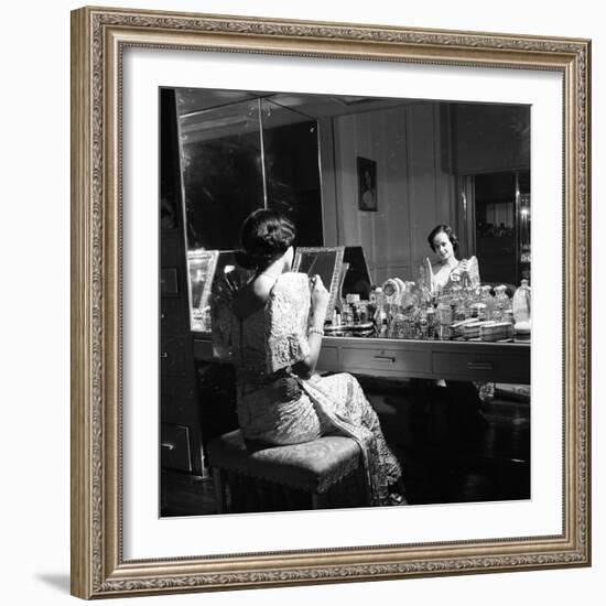 1949: Consuelo Madrigal Putting Make Up on for a Party-Jack Birns-Framed Photographic Print