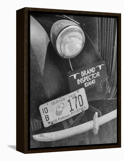 1949 Idaho License Plate Featuring a Buttered Baked Potato on a Cattle Brand Inspector's Car-null-Framed Premier Image Canvas