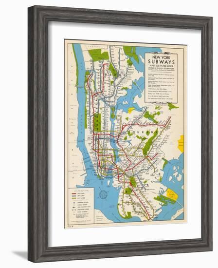 1949, New York Subway Map, New York, United States--Framed Giclee Print