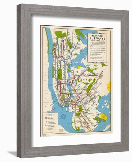 1949, New York Subway Map, New York, United States-null-Framed Giclee Print