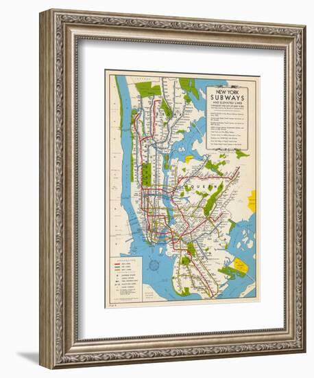 1949, New York Subway Map, New York, United States--Framed Giclee Print