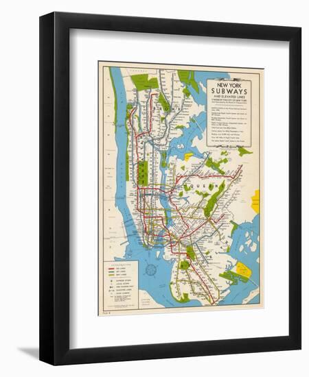 1949, New York Subway Map, New York, United States--Framed Giclee Print