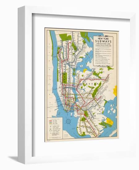 1949, New York Subway Map, New York, United States--Framed Giclee Print