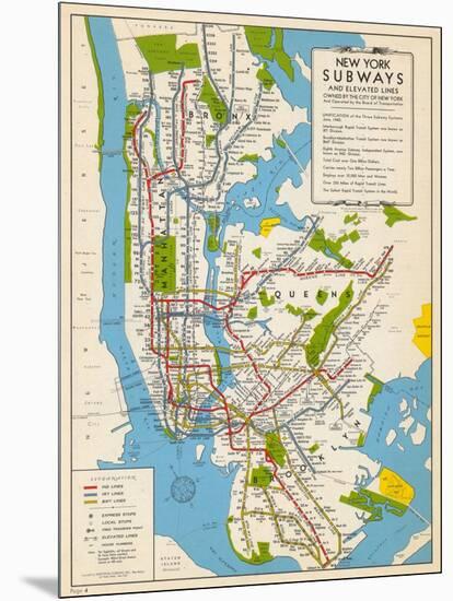 1949, New York Subway Map, New York, United States-null-Mounted Giclee Print