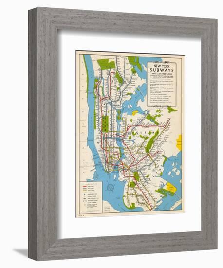 1949, New York Subway Map, New York, United States-null-Framed Premium Giclee Print