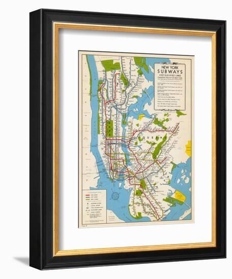 1949, New York Subway Map, New York, United States-null-Framed Premium Giclee Print