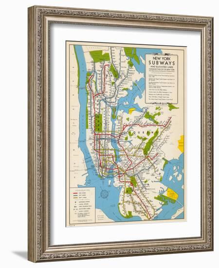 1949, New York Subway Map, New York, United States-null-Framed Giclee Print