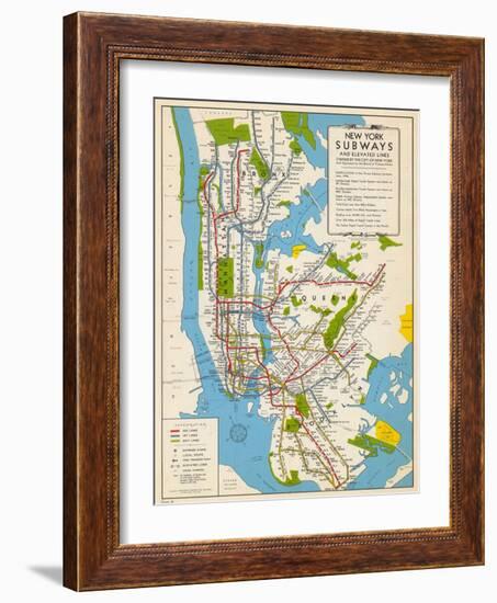 1949, New York Subway Map, New York, United States-null-Framed Giclee Print