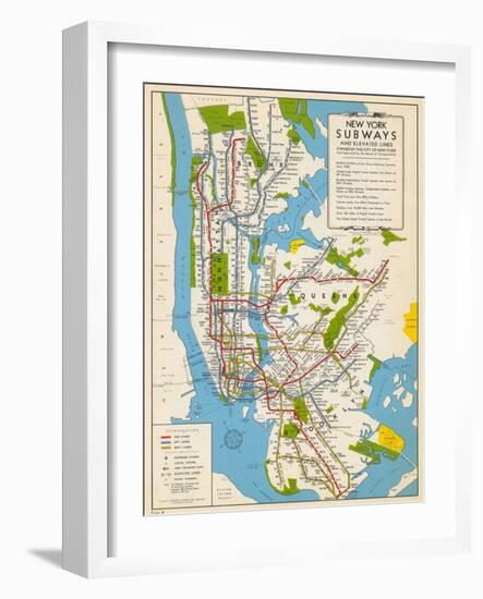 1949, New York Subway Map, New York, United States-null-Framed Giclee Print