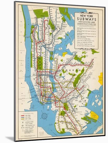 1949, New York Subway Map, New York, United States-null-Mounted Giclee Print