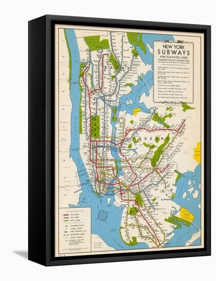 1949, New York Subway Map, New York, United States-null-Framed Premier Image Canvas