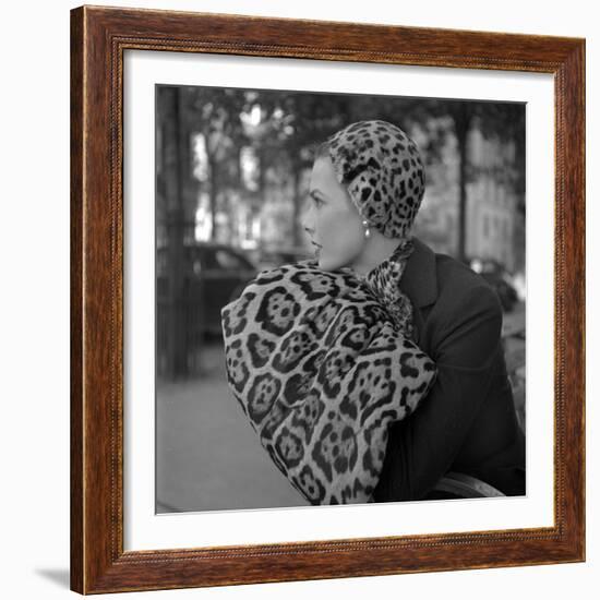 1949: Woman in Fur Fashion in New York City-Gordon Parks-Framed Premium Photographic Print