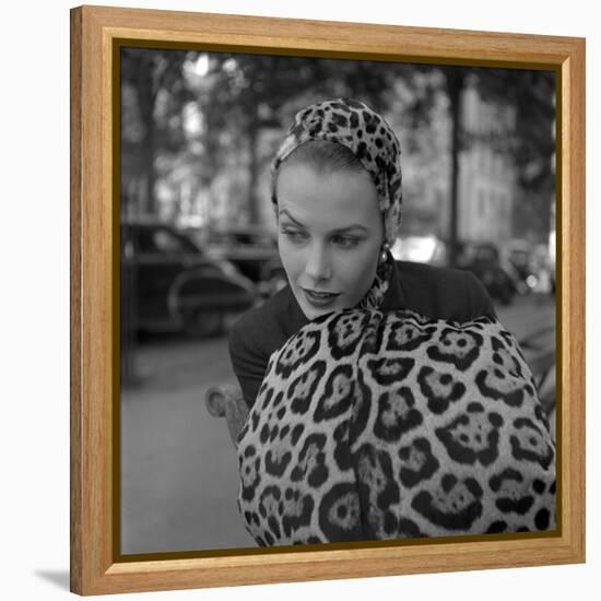 1949: Woman in Fur Fashion in New York City-Gordon Parks-Framed Premier Image Canvas