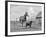 1950s-1960s Black Dog Leading Horse by Holding Rope Halter in His Mouth-null-Framed Photographic Print