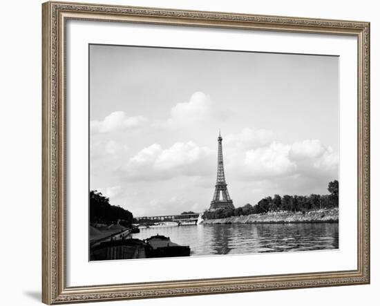 1950s-1960s Eiffel Tower Along River Seine Paris, France-null-Framed Photographic Print