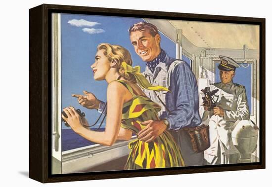 1950s Couple in Cockpit of Cruise Ship-null-Framed Stretched Canvas