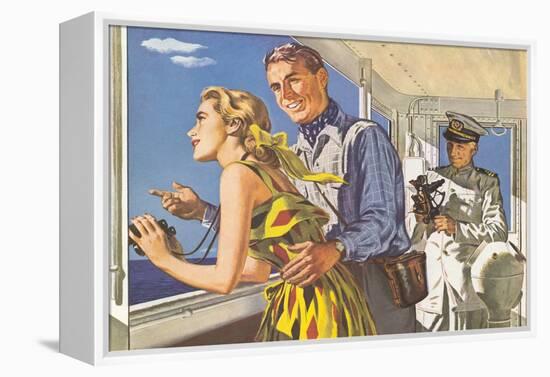 1950s Couple in Cockpit of Cruise Ship-null-Framed Stretched Canvas