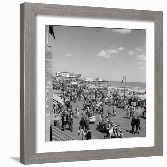 1950s Crowd People Men Women Children Boardwalk Atlantic City, NJ-null-Framed Photographic Print