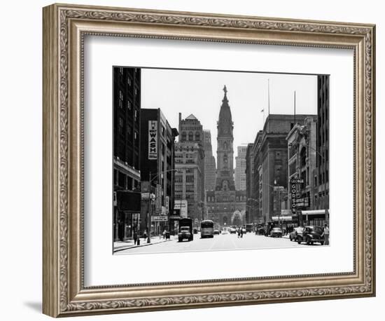 1950s Downtown Philadelphia,, PA  Looking South Down North Broad Street at City Hall-null-Framed Photographic Print