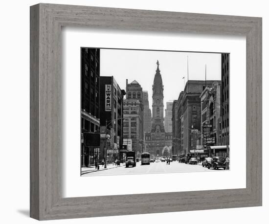 1950s Downtown Philadelphia,, PA  Looking South Down North Broad Street at City Hall-null-Framed Photographic Print