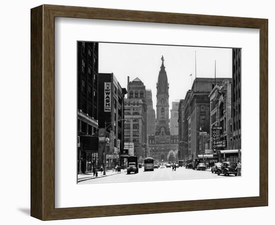 1950s Downtown Philadelphia,, PA  Looking South Down North Broad Street at City Hall-null-Framed Photographic Print