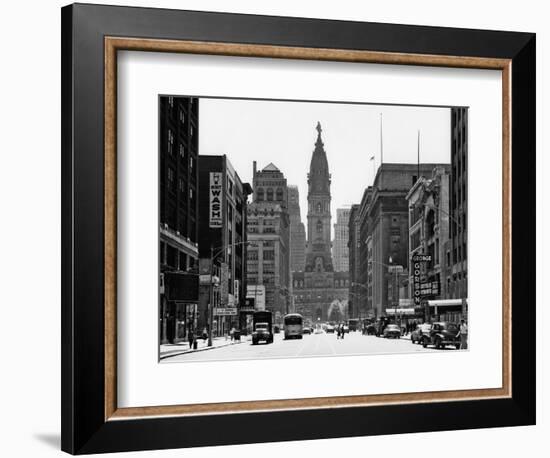 1950s Downtown Philadelphia,, PA  Looking South Down North Broad Street at City Hall-null-Framed Photographic Print