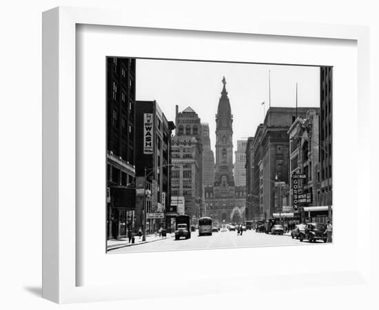 1950s Downtown Philadelphia,, PA  Looking South Down North Broad Street at City Hall-null-Framed Photographic Print