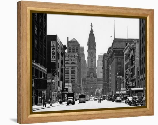 1950s Downtown Philadelphia,, PA  Looking South Down North Broad Street at City Hall-null-Framed Premier Image Canvas