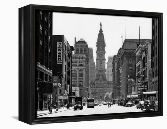 1950s Downtown Philadelphia,, PA  Looking South Down North Broad Street at City Hall-null-Framed Premier Image Canvas