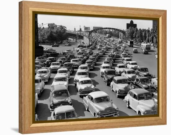 1950s Heavy Traffic Coming Off of the Ben Franklin Bridge Driving from Camden NJ-null-Framed Premier Image Canvas