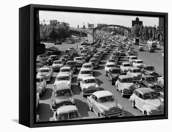 1950s Heavy Traffic Coming Off of the Ben Franklin Bridge Driving from Camden NJ-null-Framed Premier Image Canvas