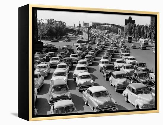 1950s Heavy Traffic Coming Off of the Ben Franklin Bridge Driving from Camden NJ-null-Framed Premier Image Canvas